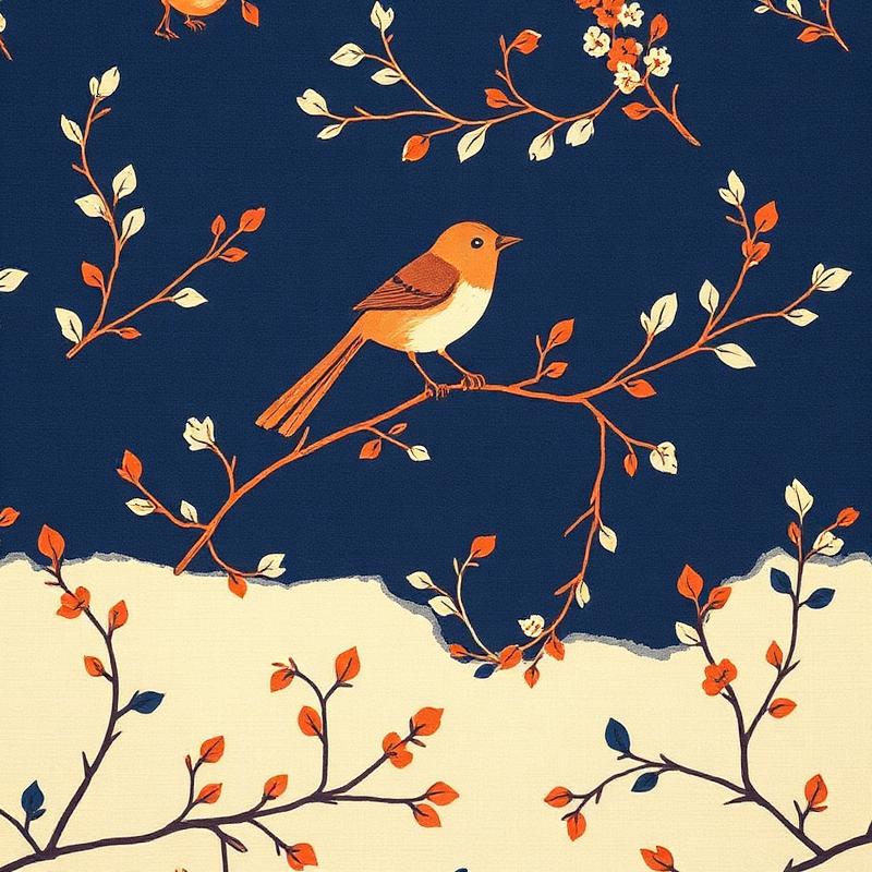 Folk Birds & Branches fabric swatch